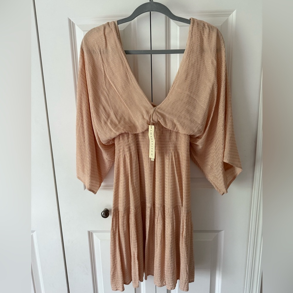 ANTHRO Lovestitch Blush Gold-Accented Dress